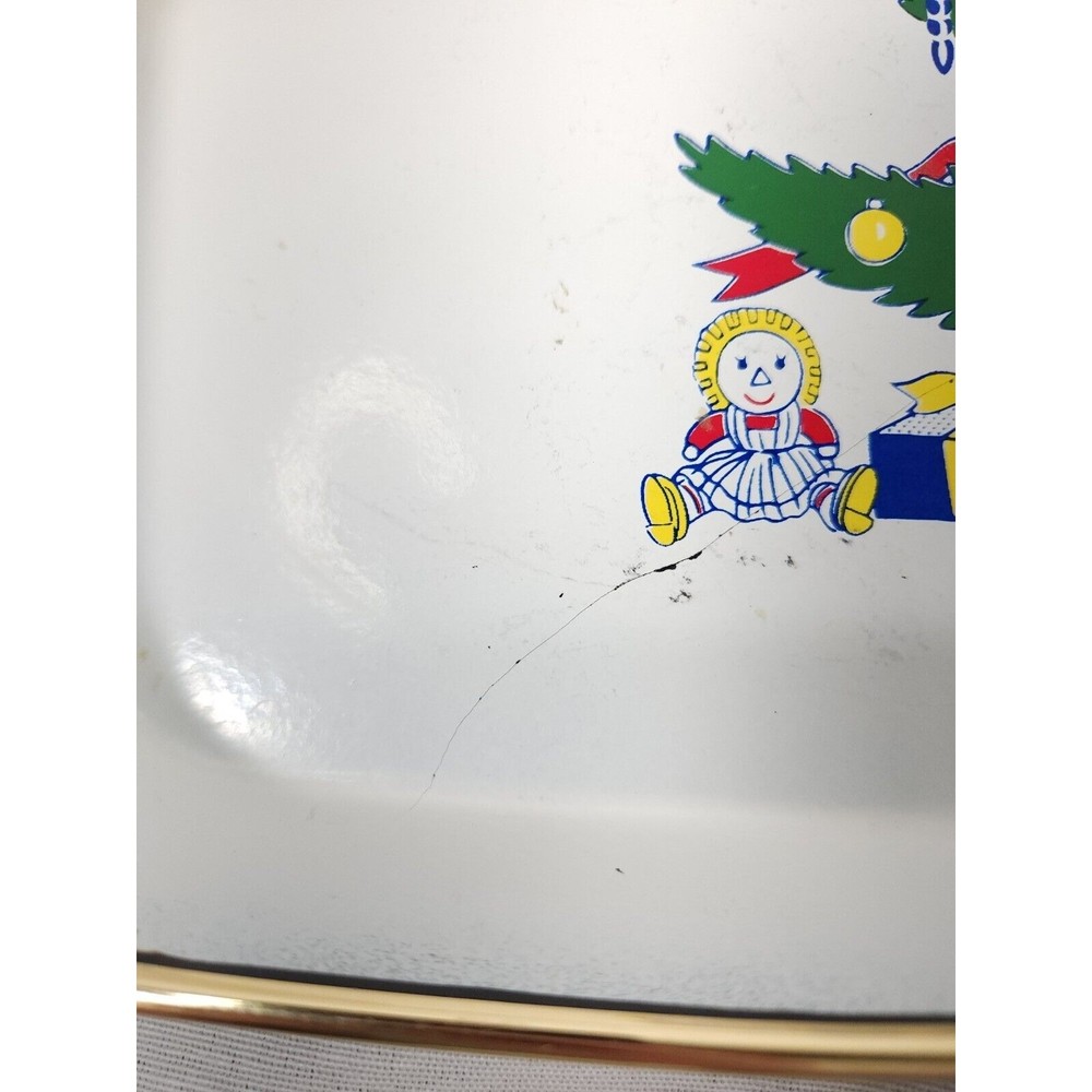Vintage LACQUER WARE Christmas Holiday Serving Tray 18" x 11" Gold Trim Tea Tray - Picture 3 of 10